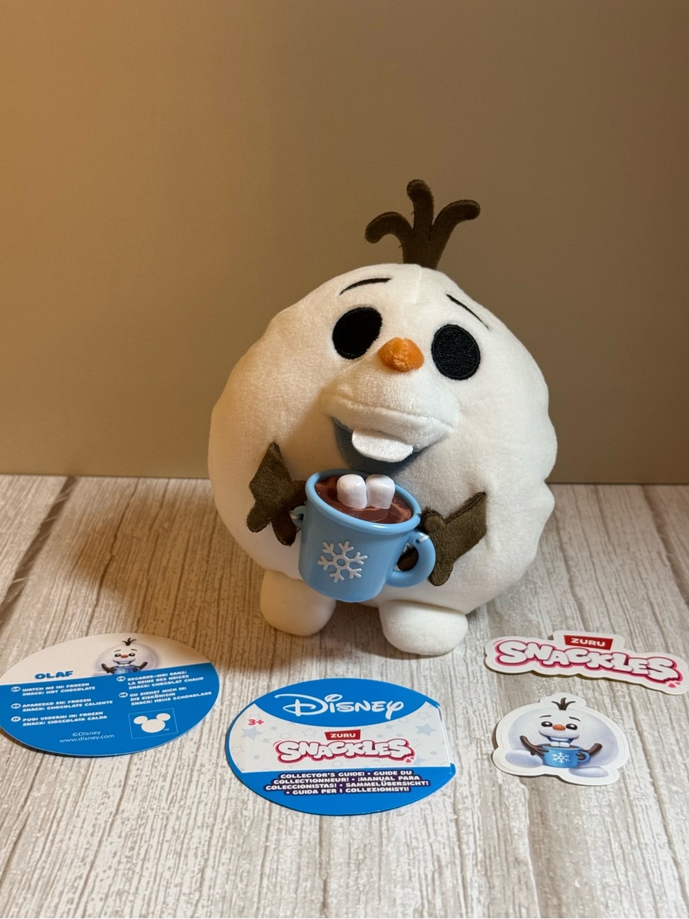Disney Olaf Plush with Blue Mug - White, Brown, Orange